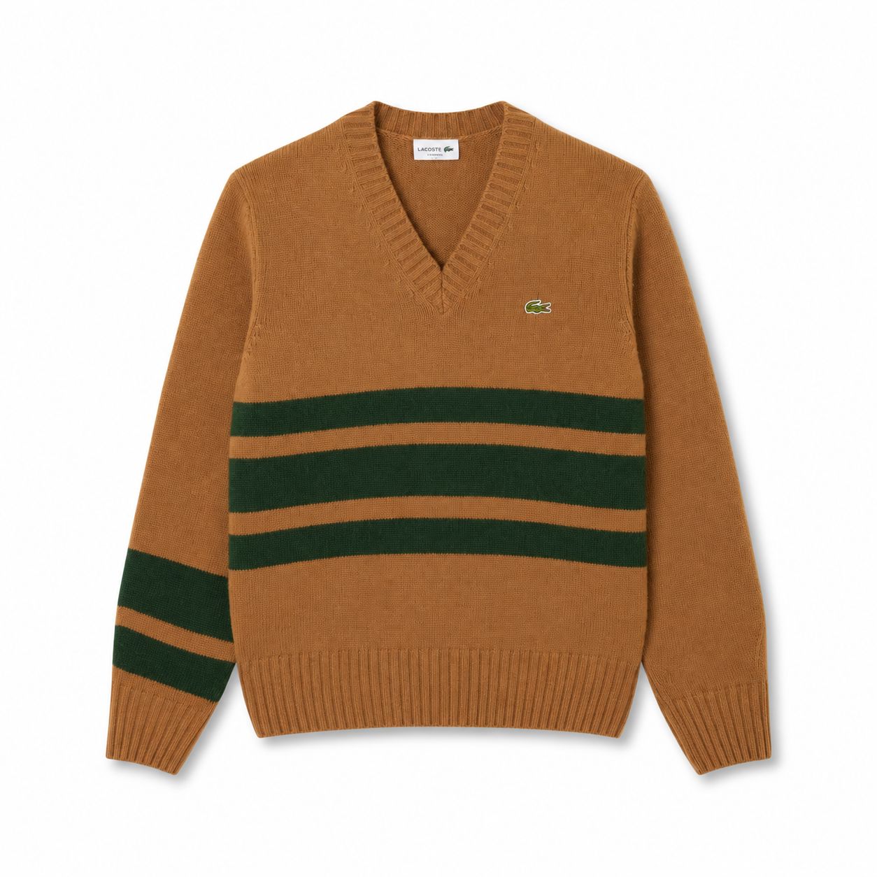 Lacoste Striped Wool V-Neck Sweater