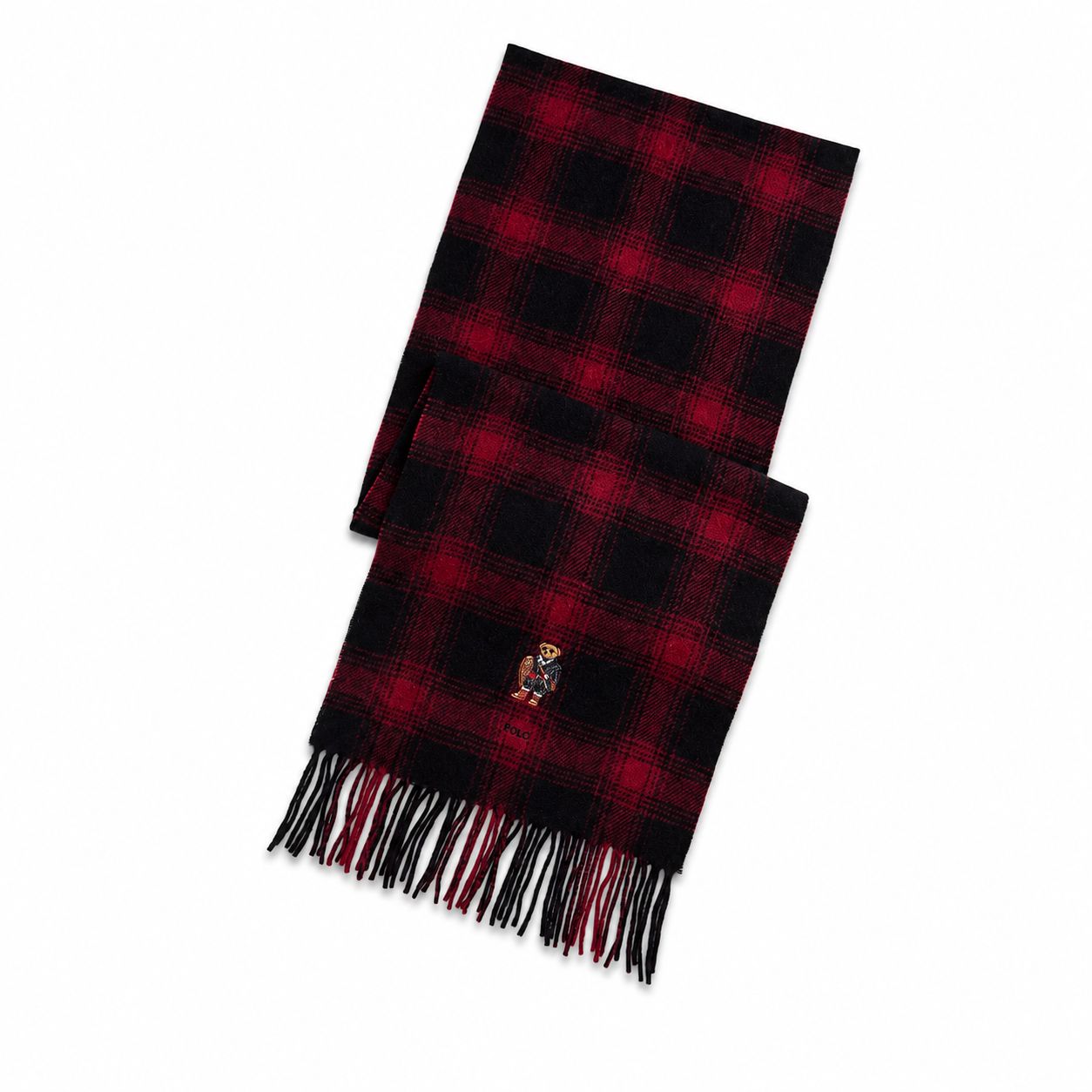 Ralph Lauren Polo Bear Wool Scarf With Plaid Pattern