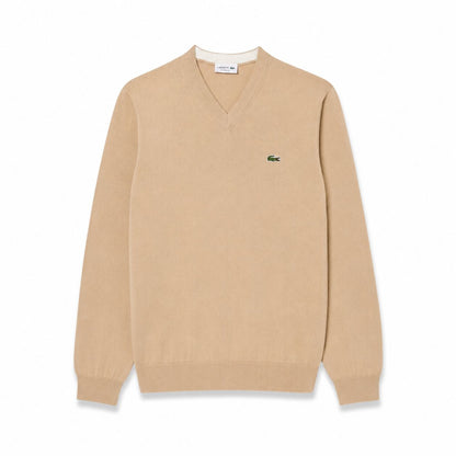 Lacoste Monochrome Cotton V-Neck Sweater