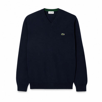 Lacoste Monochrome Cotton V-Neck Sweater