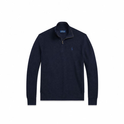 Ralph Lauren Mesh-Knit Cotton Quarter-Zip Sweater