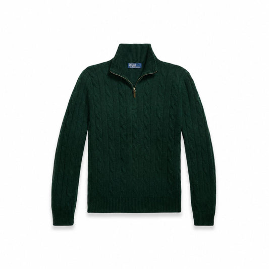 Ralph Lauren Cable-Knit Cashmere Quarter-Zip Sweater
