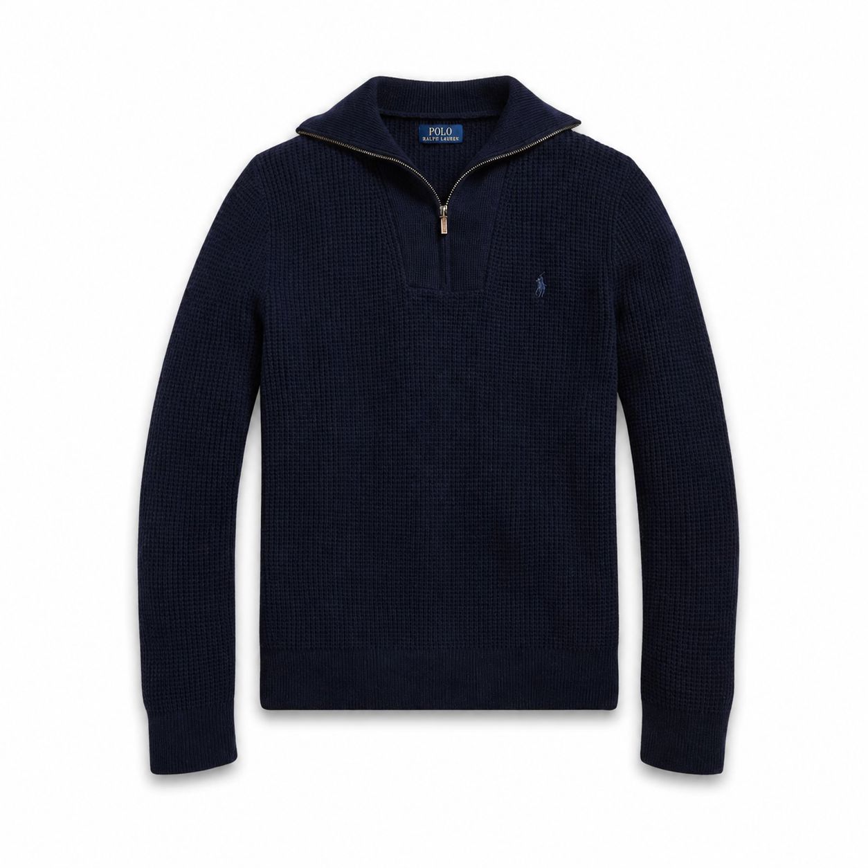 Ralph Lauren Waffle-Knit Wool-Cotton Quarter-Zip Sweater