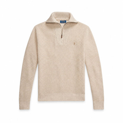 Ralph Lauren Waffle-Knit Wool-Cotton Quarter-Zip Sweater