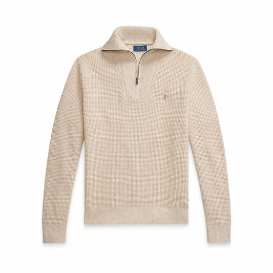 Ralph Lauren Waffle-Knit Wool-Cotton Quarter-Zip Sweater