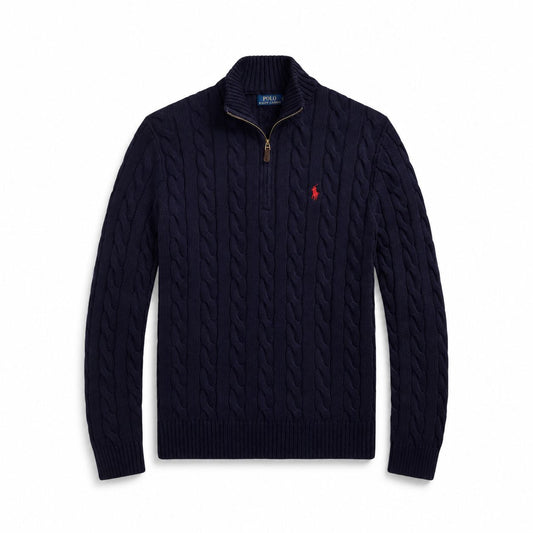 Ralph Lauren Chunky Cable-Knit Cotton Quarter-Zip Sweater