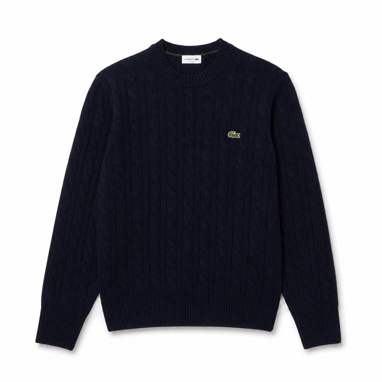Lacoste Cable Knit Sweater in Combed Wool with Crew Neck