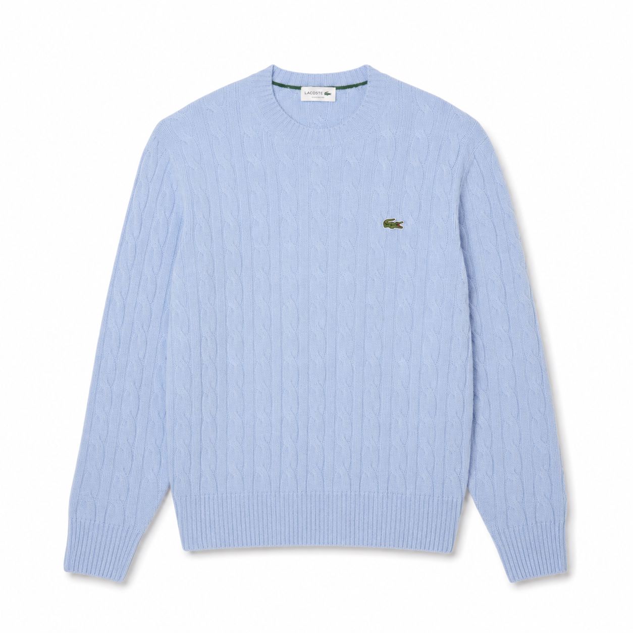 Lacoste Cable Knit Sweater in Combed Wool with Crew Neck