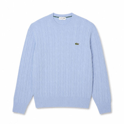 Lacoste Cable Knit Sweater in Combed Wool with Crew Neck
