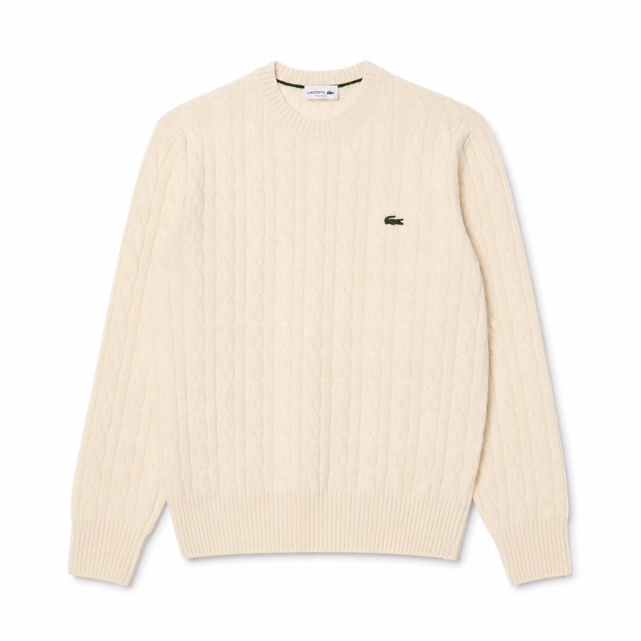Lacoste Cable Knit Sweater in Combed Wool with Crew Neck