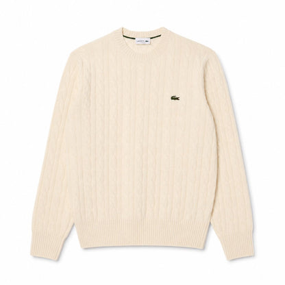 Lacoste Cable Knit Sweater in Combed Wool with Crew Neck