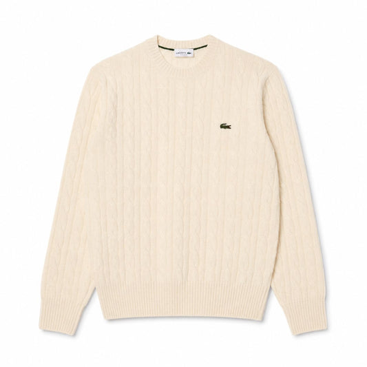 Lacoste Cable Knit Sweater in Combed Wool with Crew Neck