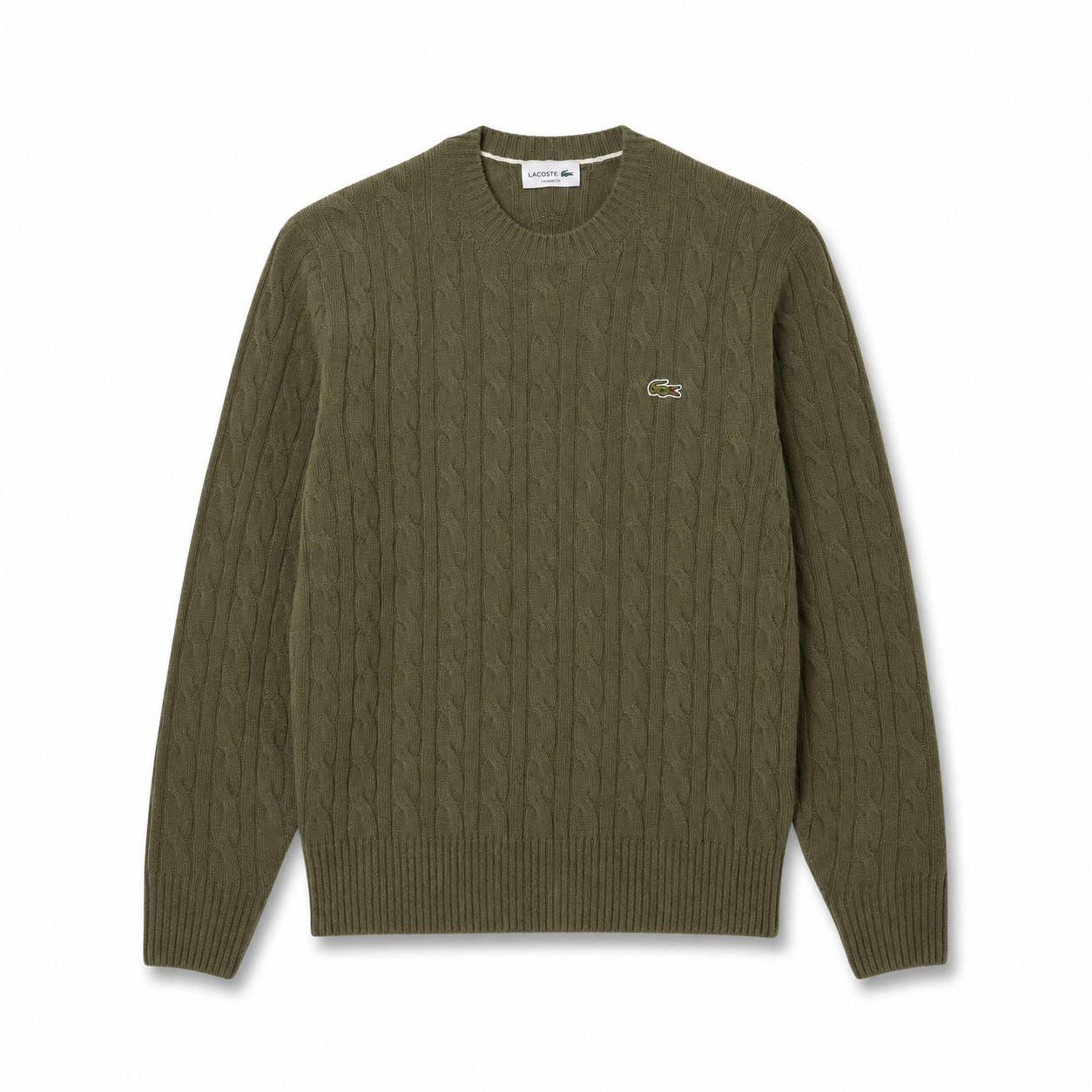 Lacoste Cable Knit Sweater in Combed Wool with Crew Neck