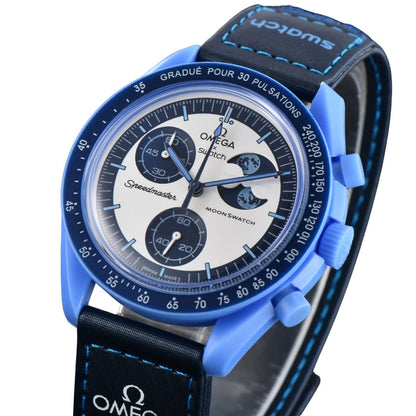 Omega X Swatch Speedmaster Moonswatch "Mission to the Blue Moonphase" Men's Chronograph