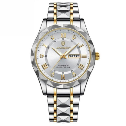 POEDAGAR Luminous Steel 40mm Men's Watch - Water Resistant | Stainless Steel
