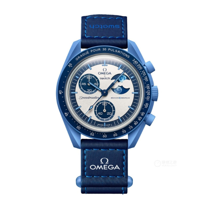 Omega X Swatch Speedmaster Moonswatch "Mission to the Blue Moonphase" Men's Chronograph